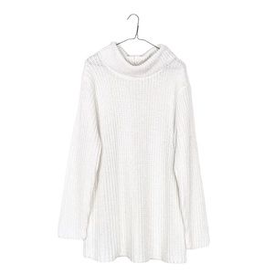 90s long knit minimalist sweater - white cowl turtleneck oversized XL